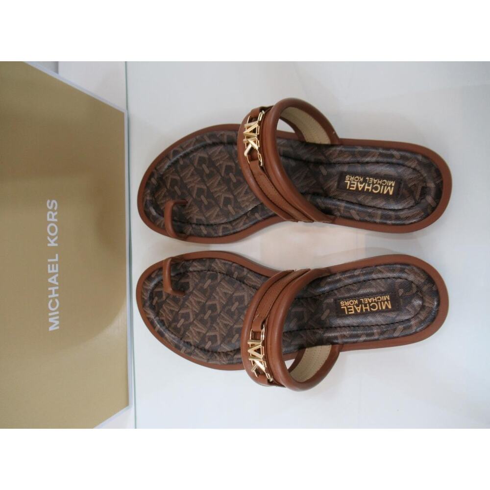 Michael Kors Veronica Flat Thong Sandals Double Strap MK Logo Brown Size 7.5 - Picture 4 of 8